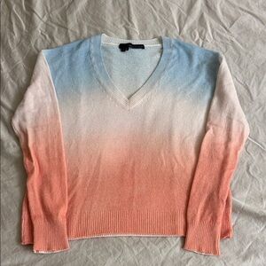 360Cashmere 100% Cashmere Ombre V-Neck Sweater Blue Pink Gradient Women’s Small